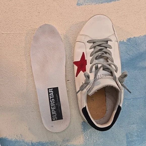 GOLDEN GOOSE Super Star Mens LEFT SHOE ONLY 44 White Red Leather Low Top Sneaker